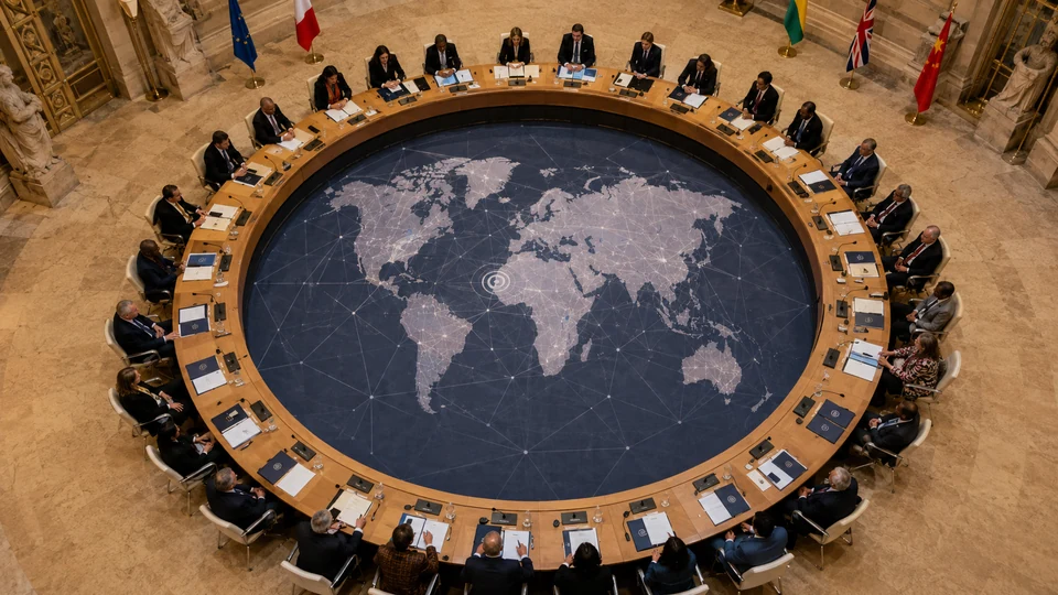 Global policy papers, civic architecture and world-map geometry